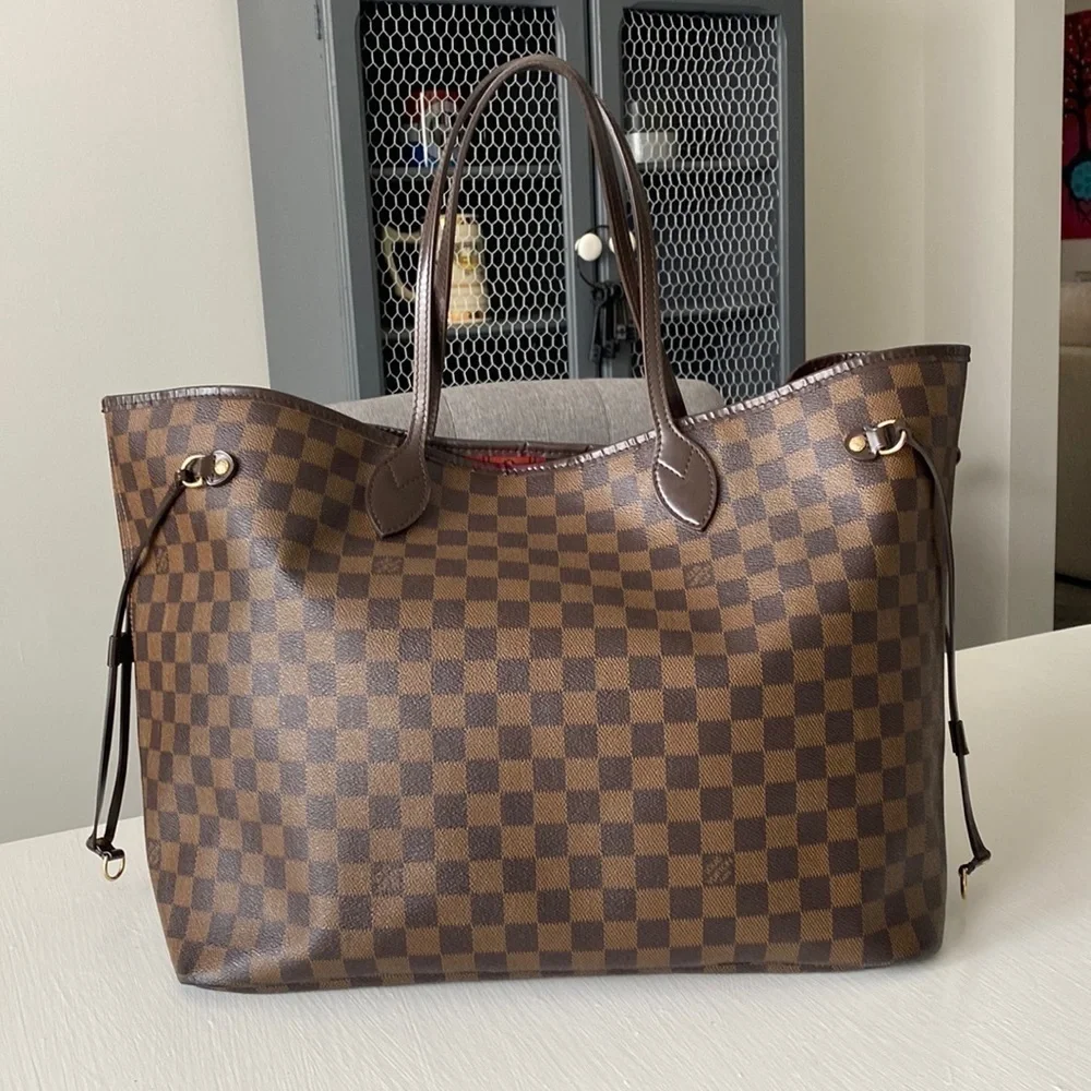 Louis Vuitton Neverfull GM Damier Ebene Tote Handbag Red Organizer Insert w COA - Picture 4 of 17